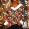 Women's Fashionable Casual V-Neck Christmas Print Long-Sleeved Top