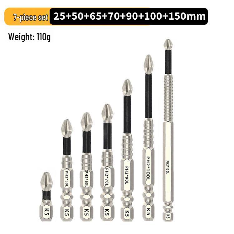 Anti-Slip Shock-Resistant Phillips Screwdriver Bit, Strong Magnetic, 25-150mm, High Hardness