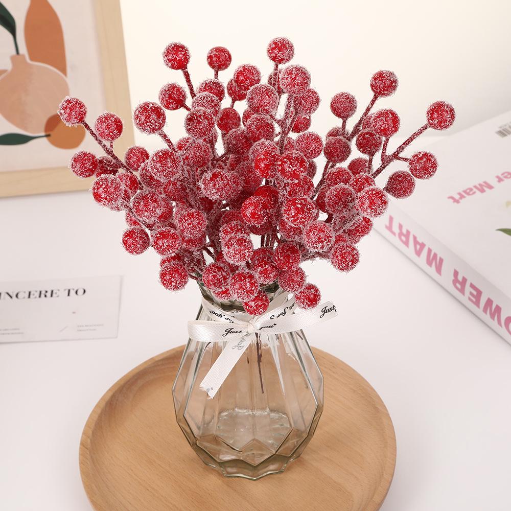 7/12 Head Foam Red Holly Berry Branch for Holiday Decor