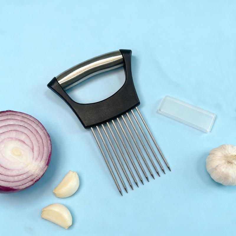 Stainless Steel Onion Cutter Holder Food Slicers Assistant Tomato Onion Slicer Holder Vegetables Cutting Fork Kitchen Gadgets