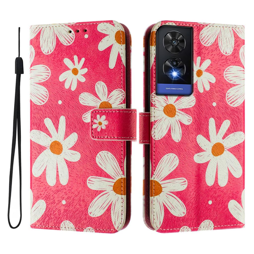Pink Daisy Luxury Painted Leather Case Wallet Book Style Cover for TCL 305,306,403,501,TCL 30,30 Plus,30 XE 5G,201,20 R,40R,TCL 40 SE...