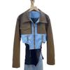 High-end Color-blocked Lace-up Lapel PU Leather Short Jacket for Women In Autumn New Style Fashionable Design Versatile Top
