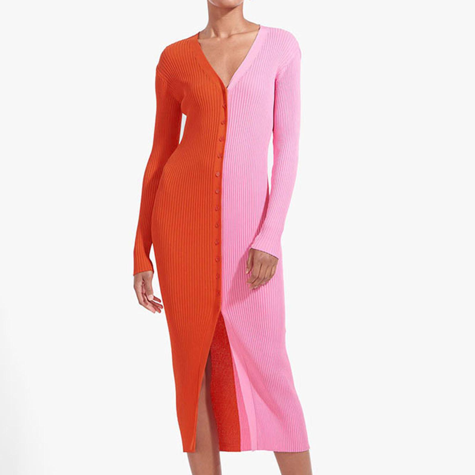 

Женский кардиган, повседневное длинное платье с высокой талией и пуговицами с V-образным вырезом и пуговицами XXL розовый