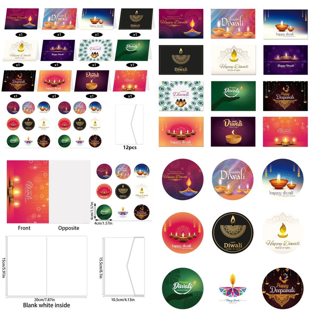 Diwali Celebration Greeting Card Bundle With Envelopes And Decorative Stickers For Festive Events