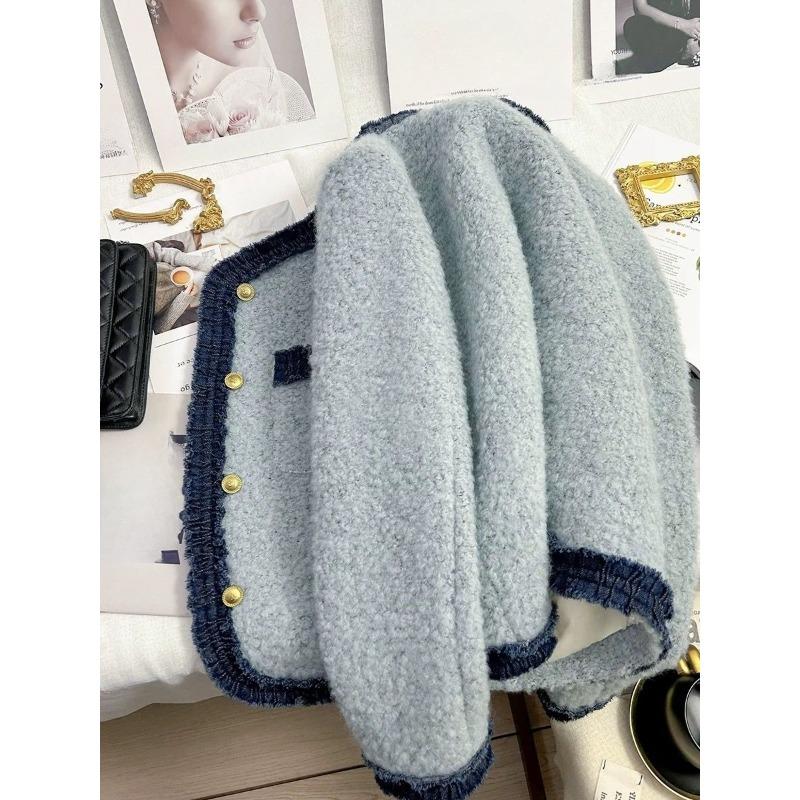 Elegant Blue Quilted Style Short Coat Thickened Down Filled French Jacket Autumn Winter Fashion Women Outerwear