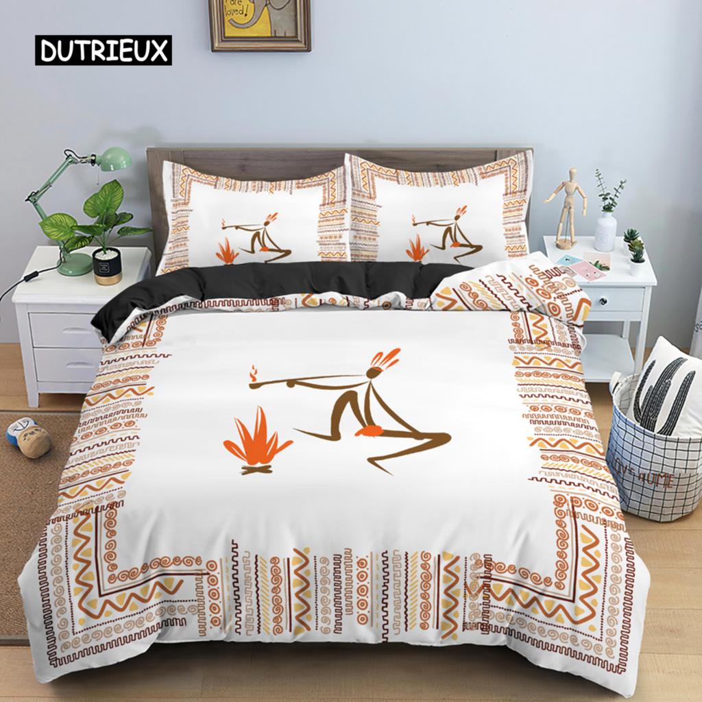 Ancient Egypt Duvet Cover Set Egyptian Symbol Bedding Set Vintage Pharaoh Pyramid Boho Tribal Polyester Quilt Cover 2/3pcs Queen