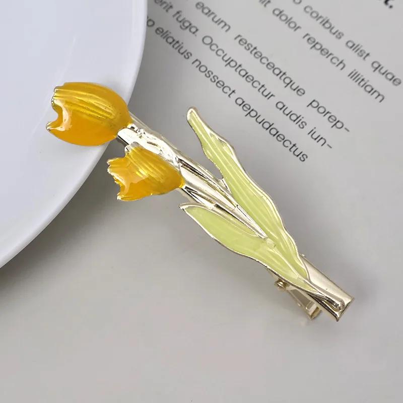 Metal Tulip Flower Hair Side Clip Fringe Bangs Duckbill Clip Women Girls Sweet Headwear Hairpin Hair Style Accessories