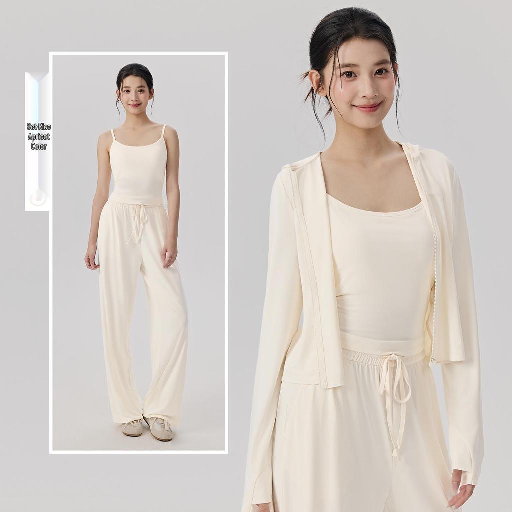 Women's Three-Piece Yoga Suit: Casual Pilates Fitness Set with Sun Protection