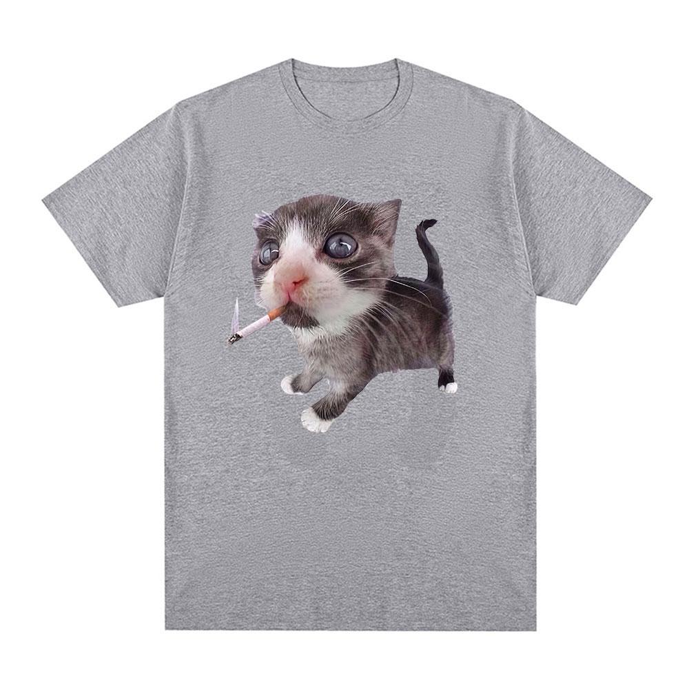Funny Smoking Cat Meme Cigarette Kitten Graphic TShirt Women Clothing Fashion Vintage Tshirts Casual T Shirts