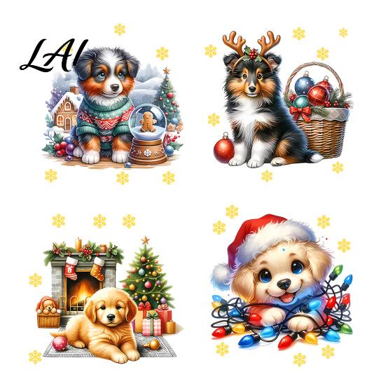 Cute Puppy Christmas Stickers Wall Stickers PVC Waterproof Decals Peel And Stick Animal Creative Holiday Gift Art Decor for Home Living Room Bedroom