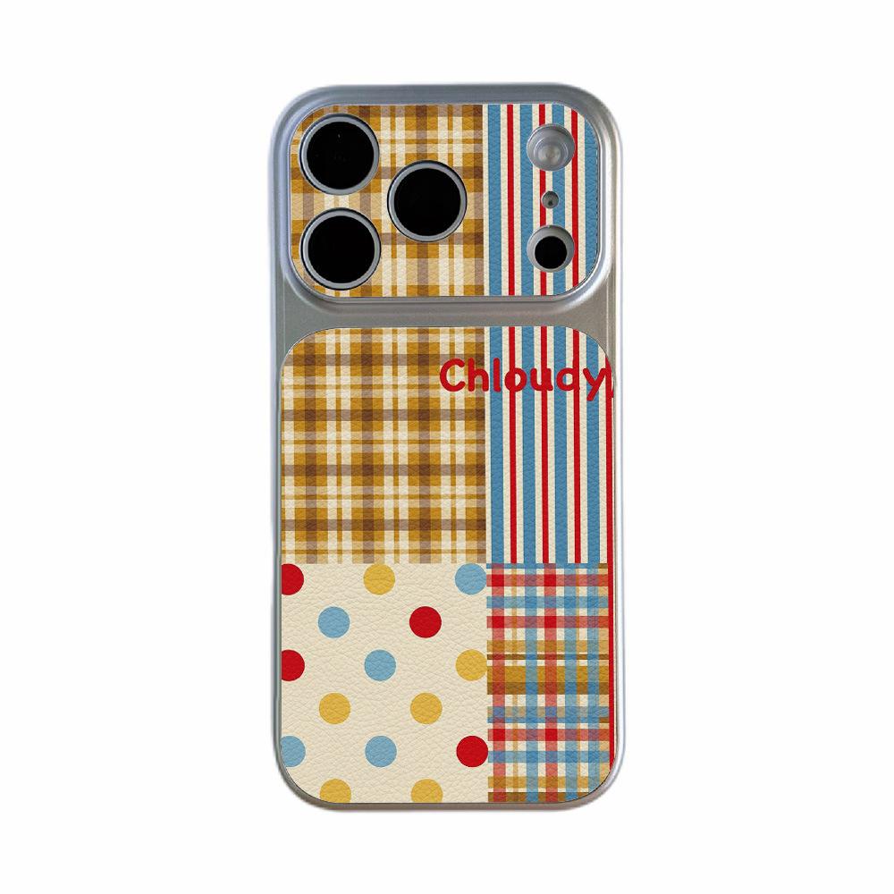 Applicable to iPhone17 plaid color dot soft case sticker leather mobile phone case 15pro/16/13 advanced 14pro niche