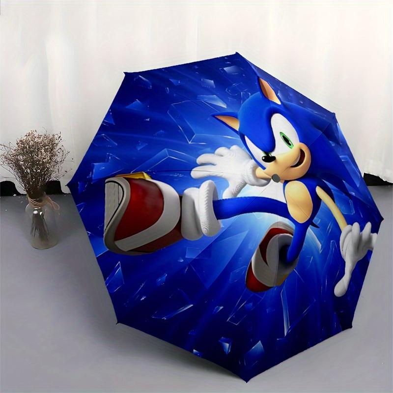 1pc Sonic the Hedgehog Automatic Opening/Closing Umbrella - Portable 3-Fold Design, 8-Bone Iron Frame Outdoor Umbrella, Ideal Gift for Fans, Trav