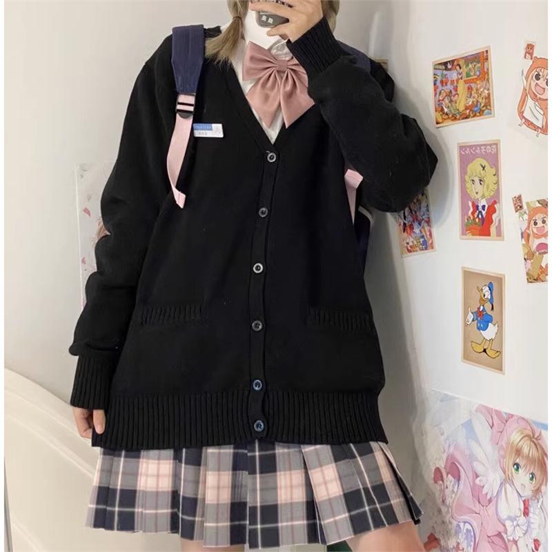 Japanese JK Knitted Cardigan - Autumn/Winter Solid Color Campus Style Loose Sweater Jacket JK Uniform