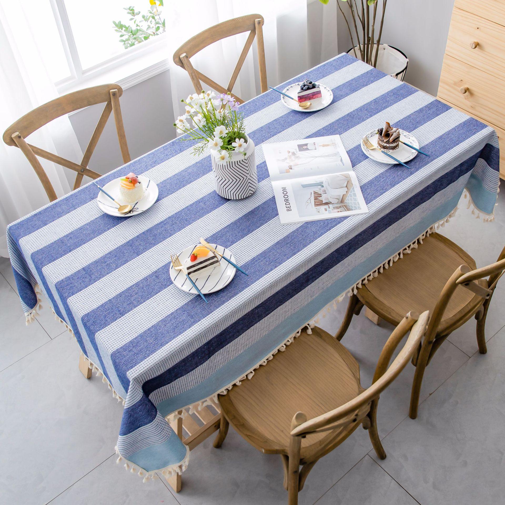 Tablecloth Two-Color Splicing Rectangular Fabric Cotton And Linen Coffee Table Tablecloth Household Cover 90*90cm