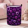 1pc Valentine'S Day Laundry Basket | Abstract Purple Heart Design, Suitable for Bathroom and Bedroom, Easy To Fold and Carry, Round Canvas Basket with
