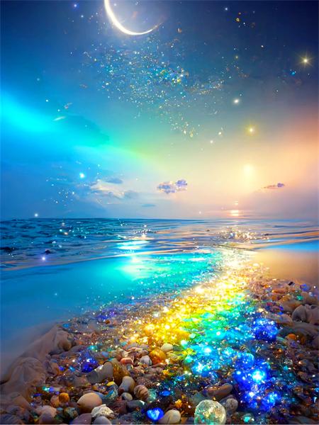 5d Diamond Painting Full Drill Moon Seaside Landscape Home Decor Embroidery Mosaic Beachfantasy Home Decor