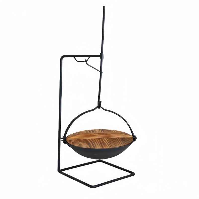 Farmhouse Traditional Cast Iron Hanging Hot Pot Tableware with Stand