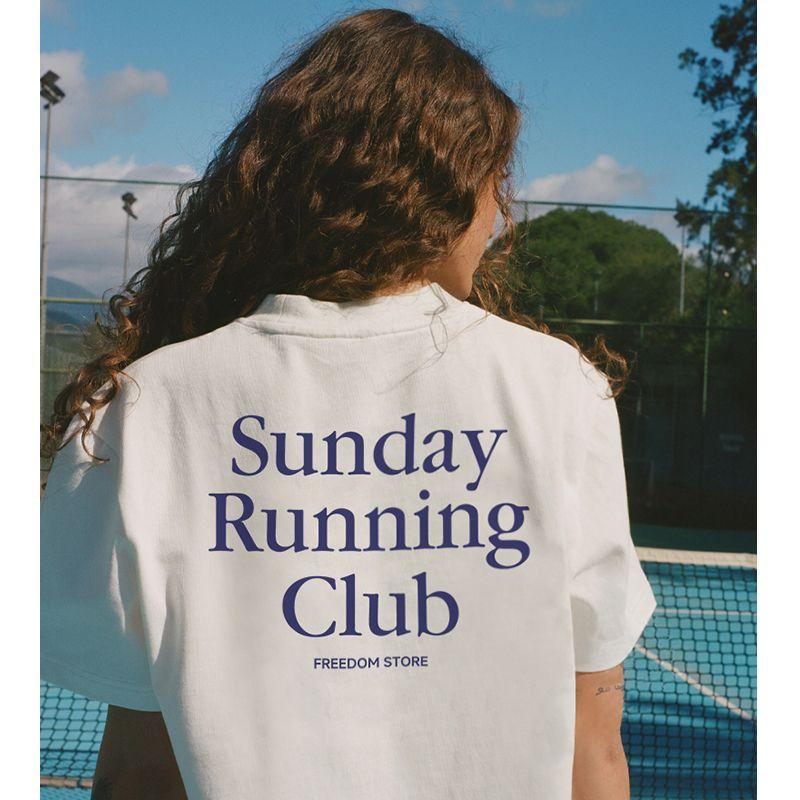 Sunday Running Club American Vintage Sports Letter Print Pure Cotton Short Sleeve T-shirt Women's Top