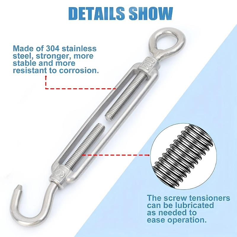 10/1Pcs Stainless Steel Hook Eye Turnbuckles Adjustable Wire Rope Tensioner Clothesline Tightener Marine Hardware M4 M5 M6