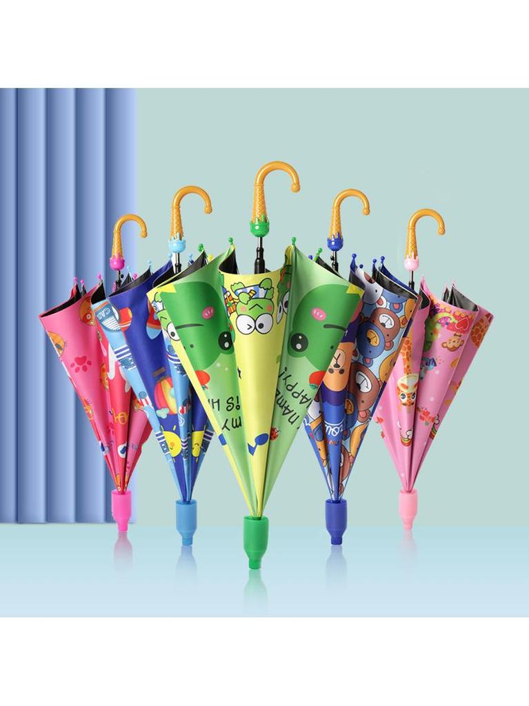 Children's Umbrella for Boys and Girls, Kindergarten and Primary School Students, Cartoon Black Plastic Sun Protection, Dual-Use for Sun and Rain
