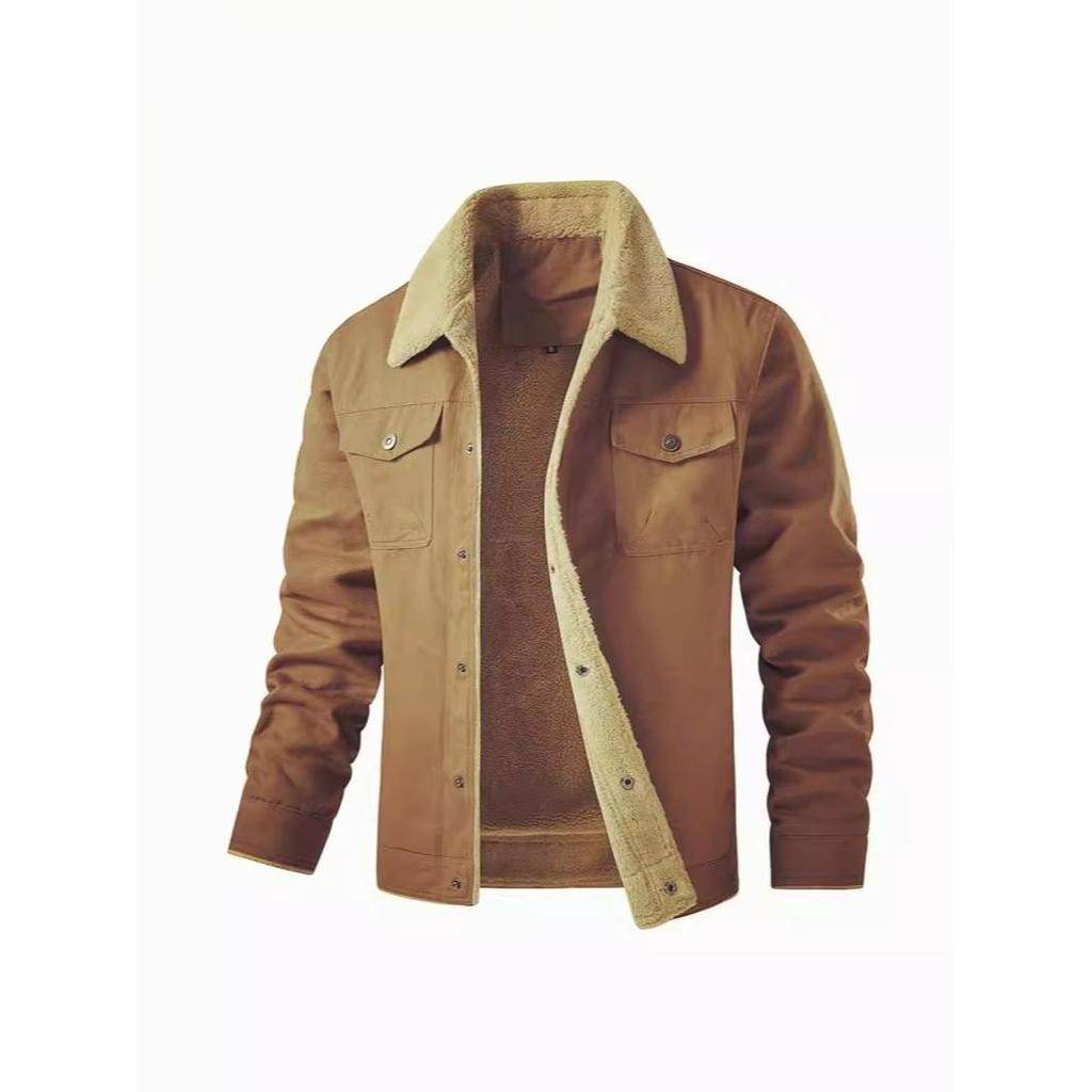 Herren Übergröße Samt Verdickt Lammfell Lässig Warm Werkzeug Baumwolle Herrenjacke Jacke Revers Papa Oberteil