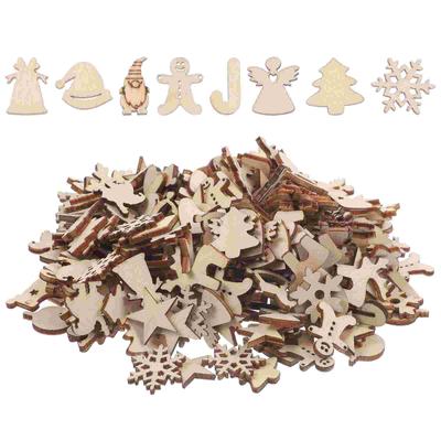 300 Pcs Christmas Wood Chips Slices Wooden Cutouts Multipurpose Unfinished Crafts Tree DIY Accessories