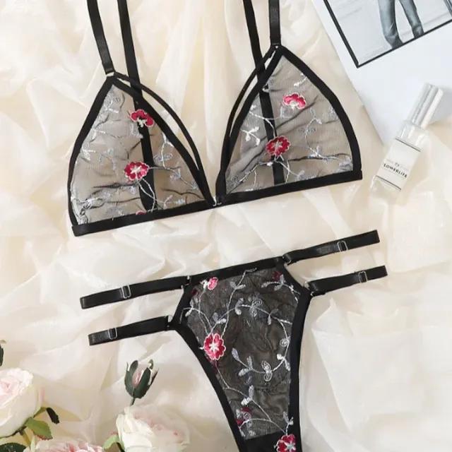 Women's Bra Set Women Three-point Transparent Sexy Lingerie Floral Embroidery Underwear Women Set Lace Spicy Underwear Kits