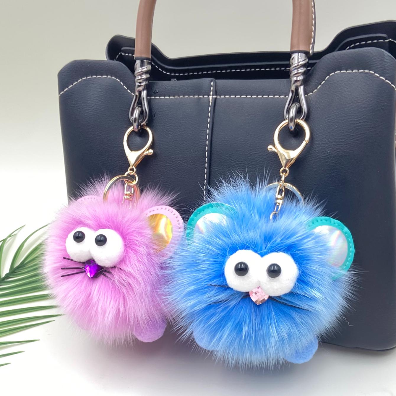 1 шт. новый пушистый помпон мяч сумка автомобиль кулон брелок для ключей милый подарок — фото 11