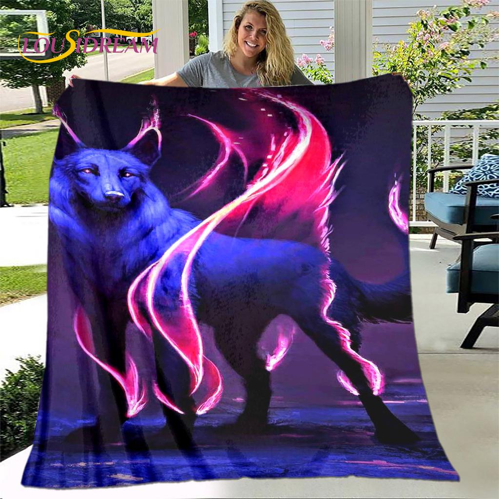 3D Wolf Spirit Fenrir Moon Dream Animal Blanket,Flannel Blanket Throw Blanket,Warm Blanket for Living Room Bedroom Beds Sofa