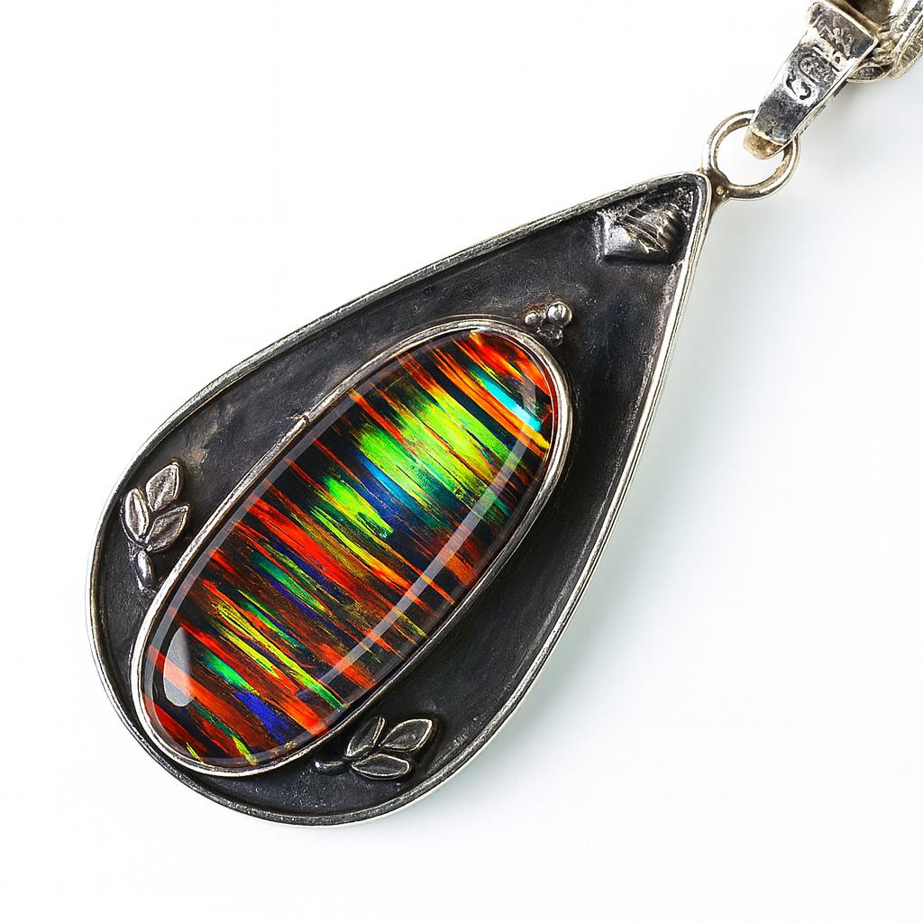 Natural Opal Pendant 46 ct Oval Cut 925 Sterling Silver Gemstone October Birthday Birthstone