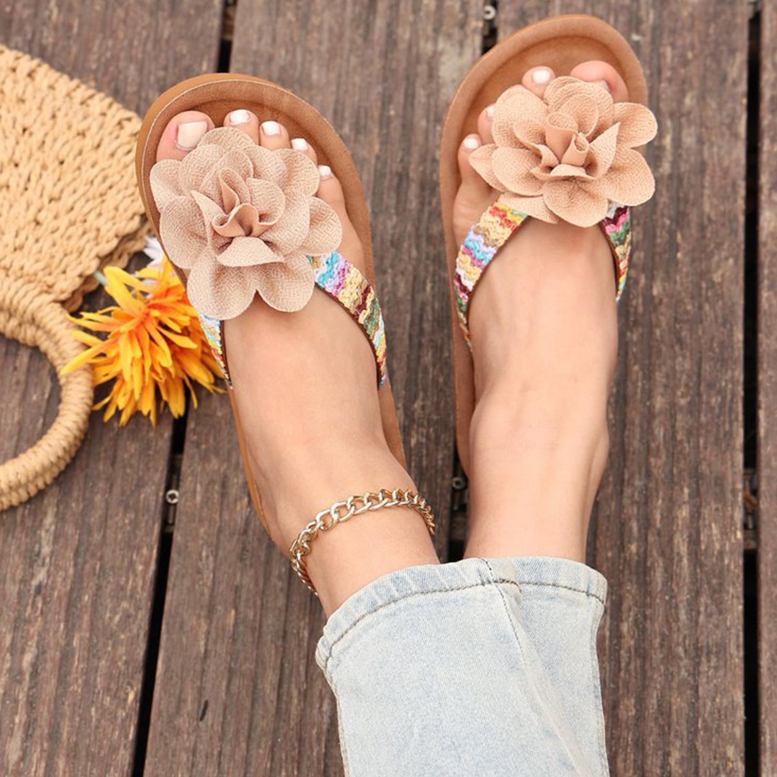 Summer women s flower clip foot straight drag beach sandals 40 кофейный