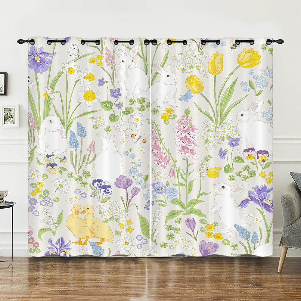 Curtain Animal Rabbit Illustration Curtain Digital Printing Blackout Curtain No Punching
