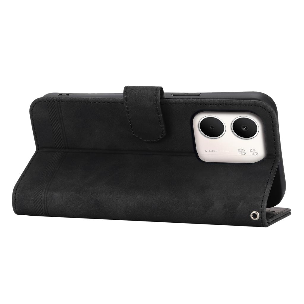 DIERFENG DF-03 For Oppo A5x 5G/4G Case Lines Imprint Wallet Leather Phone Cover with Wrist Strap