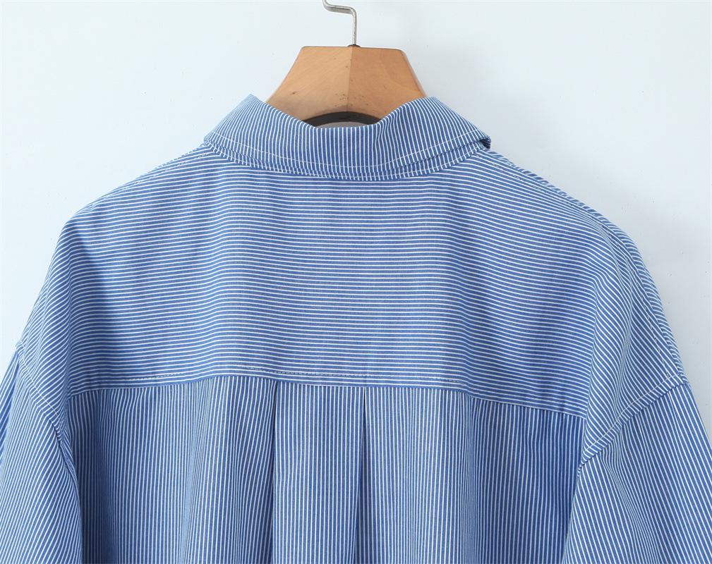 Korean Retro Striped Long-Sleeve Shirt & Strapless Camisole with Loose Wide-Leg Casual Pants for Women