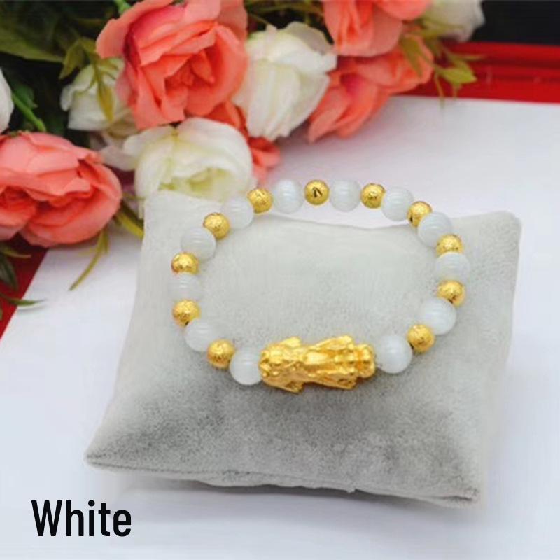 Gold-Plated Pixiu Bracelet with Red & Green Chalcedony - Unisex Fashion Jewelry