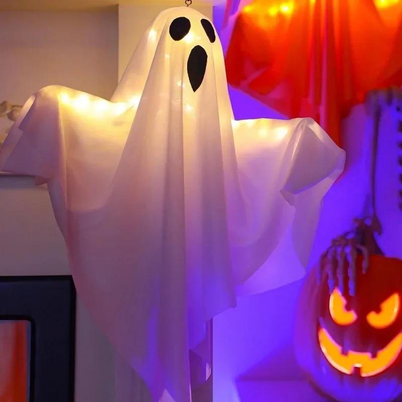 LED Glow Ghost Halloween Home Indoor Outdoor Decoration Party Supplies 2026 Haunted House Bar Hanging Horror Props with Lights