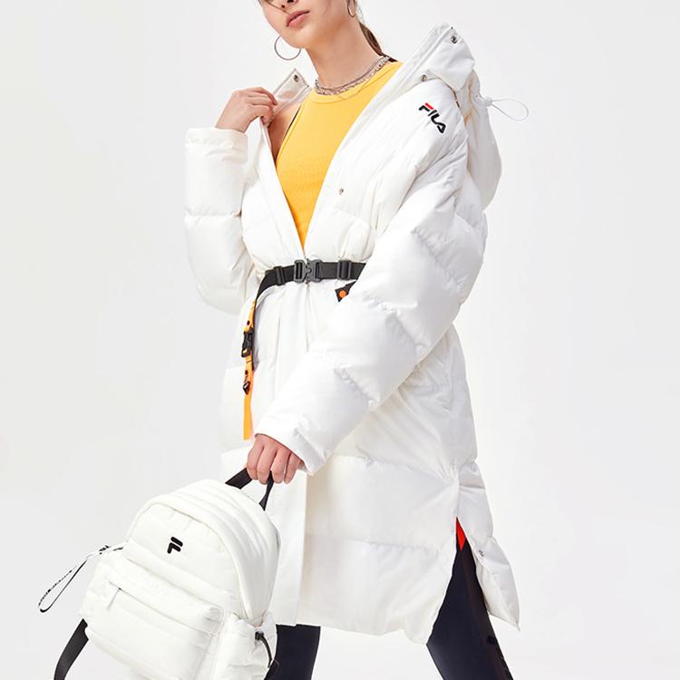 Fila Fusion Solid Color Warm Mid-Length Hooded Down Jacket Women Outerwear White T11W141903F-WT
