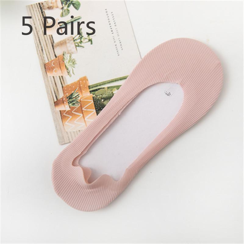 5 Pairs of Women's Summer Thin Solid Color Ice Silk Invisible Silicone Non Slip Socks