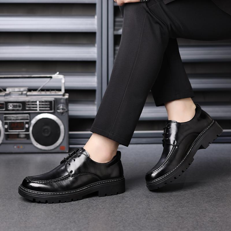 Fashion Business Thick Soled Men's Leather Shoes Retro Casual Style Office High Quality Adult Formal Shoes Black Brown Lace-up New