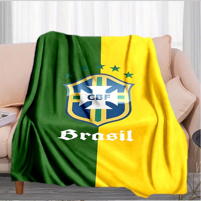 Brazilian Football Crest Printed Throws Blanket Soft Flannel Blankets for Couch Bed Gifts for Men Women Picnic blanket Christmas gifts