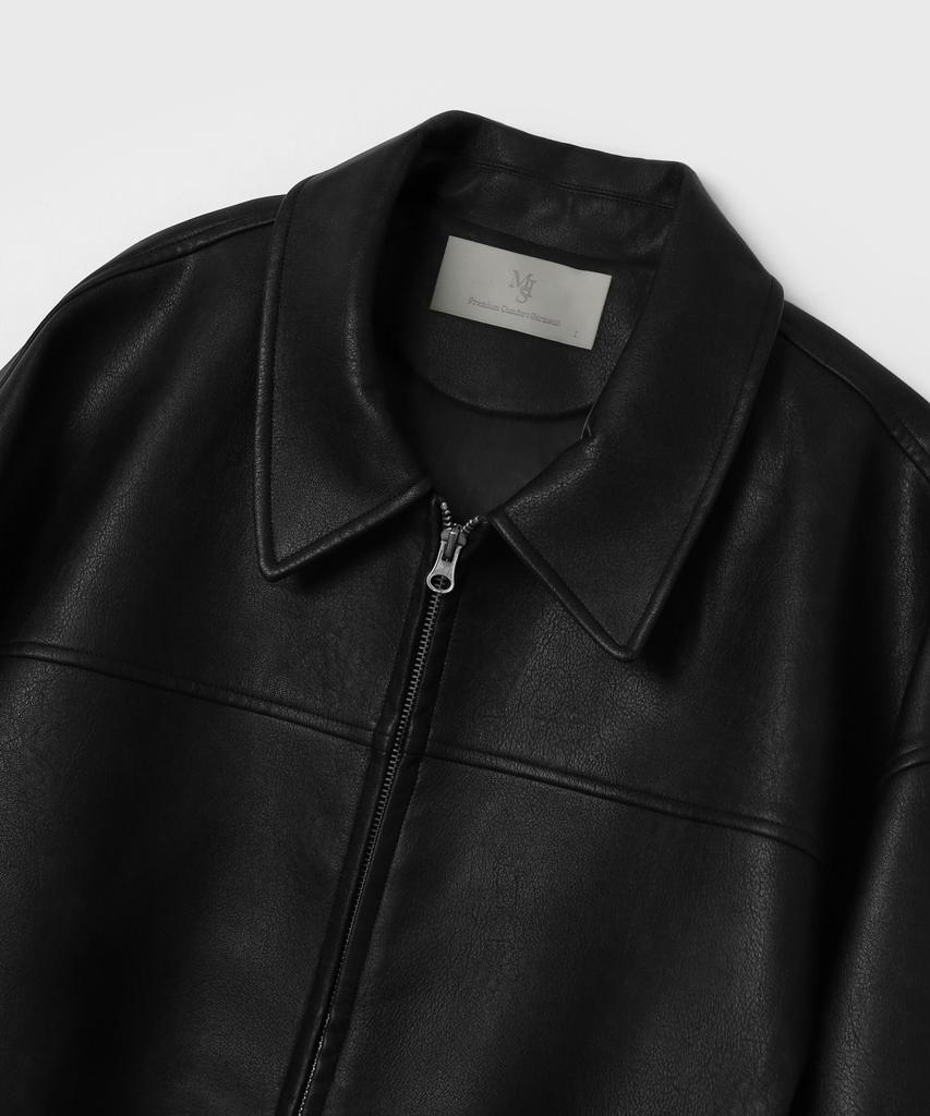 Mood Inside Leather Stitch Bomber Jacket_Black