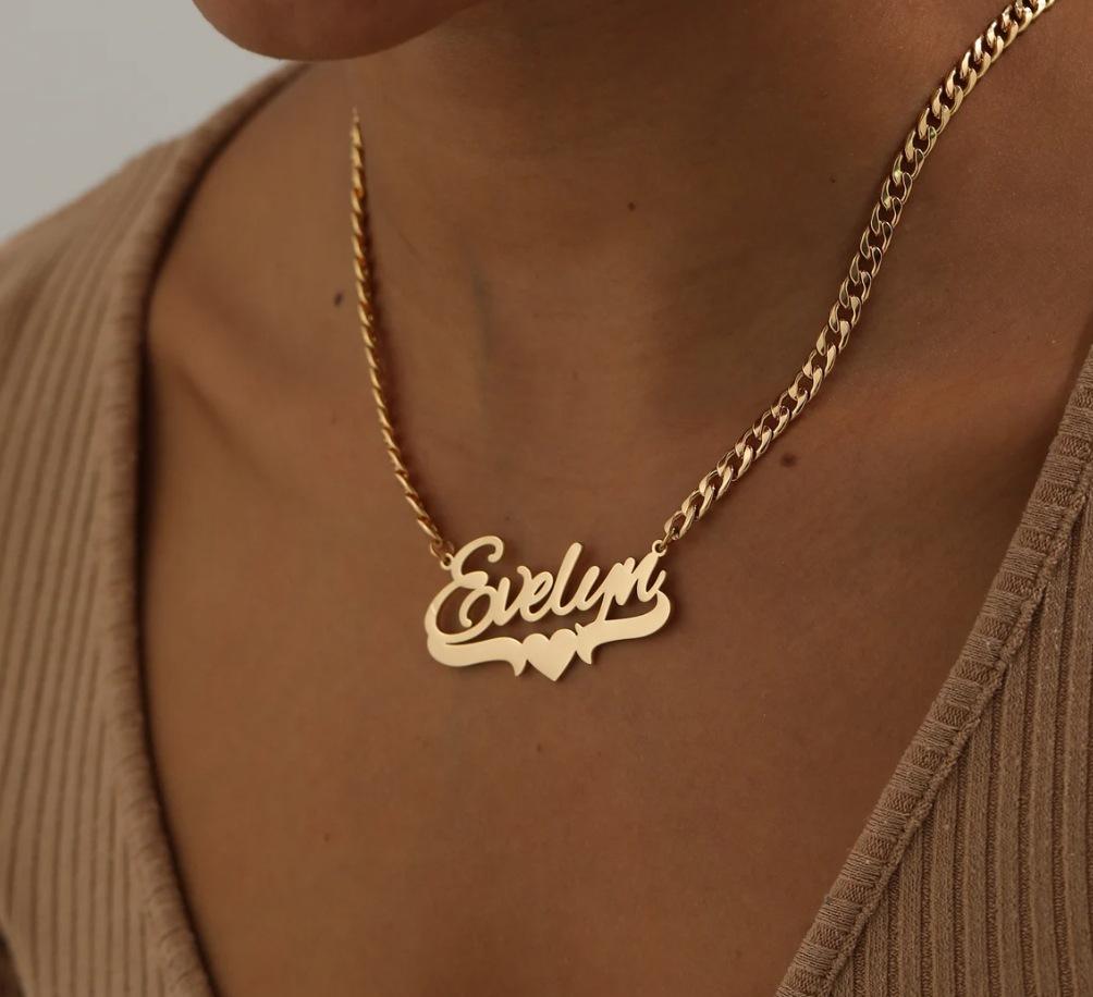 Custom Double Plated Initial Engraved Name Necklace Cuban Chains Engraved Lettering Pendant Letter Layer Necklace 40cm&Fashion золотой