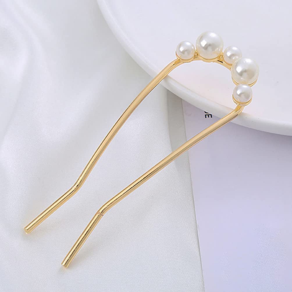 Beaupretty 4pcs French Hair Pin Pearl Hair Forks U Shaped Hair Stick Metal Womens Hair Clips Hair Accessories for Bun