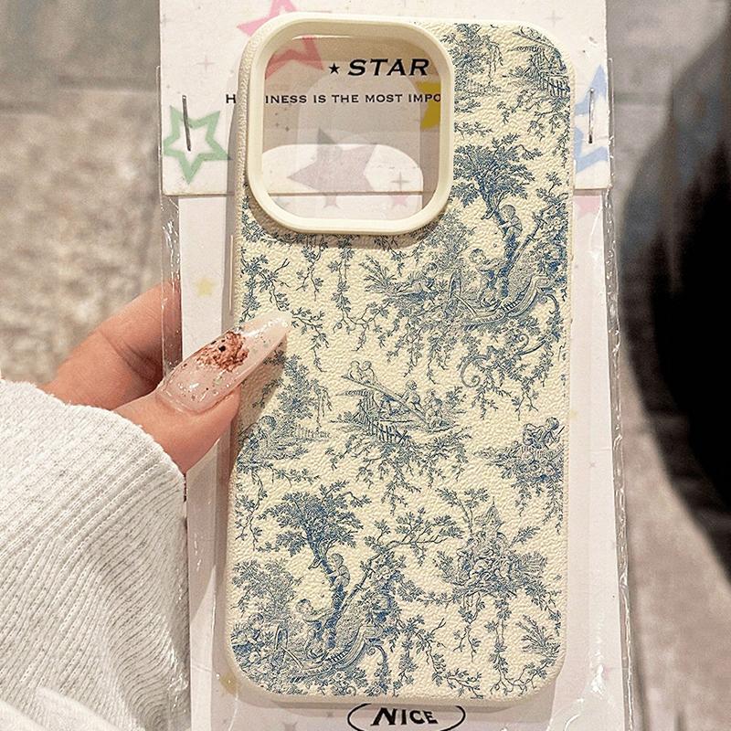 Vintage Floral Pattern Phone Case For iPhone 17 16 15 14 13 12 11 Pro Max XS X XR 16E 16 Plus 17 Air Shockproof Soft Lichi Cover