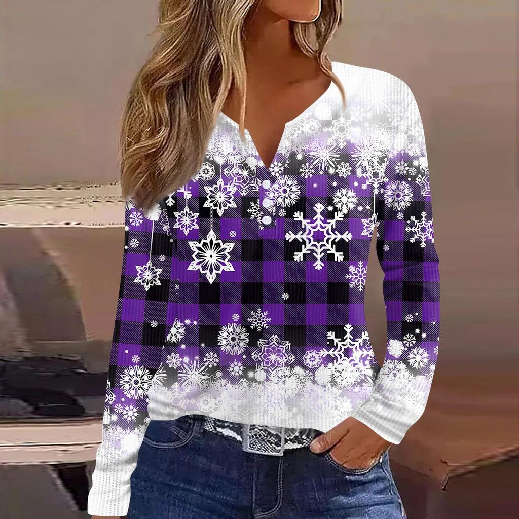 Dam T-shirt Tee Tryck Knapp Långärmad Stickad Tröja Vardag Weekend Mode Basic V-ringad Normal Topp