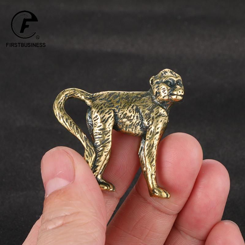 Solid Brass Long Tail Monkey Figurine Miniature Tea Pet Craft Desktop Small Ornament Animal Home Decor Accessories Children Gift