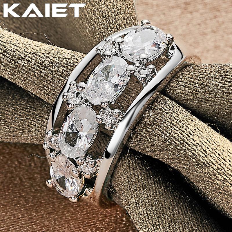 925 Silver Four Round Crystals 7-10 Ring For Women Fashion Accessories Jewelry