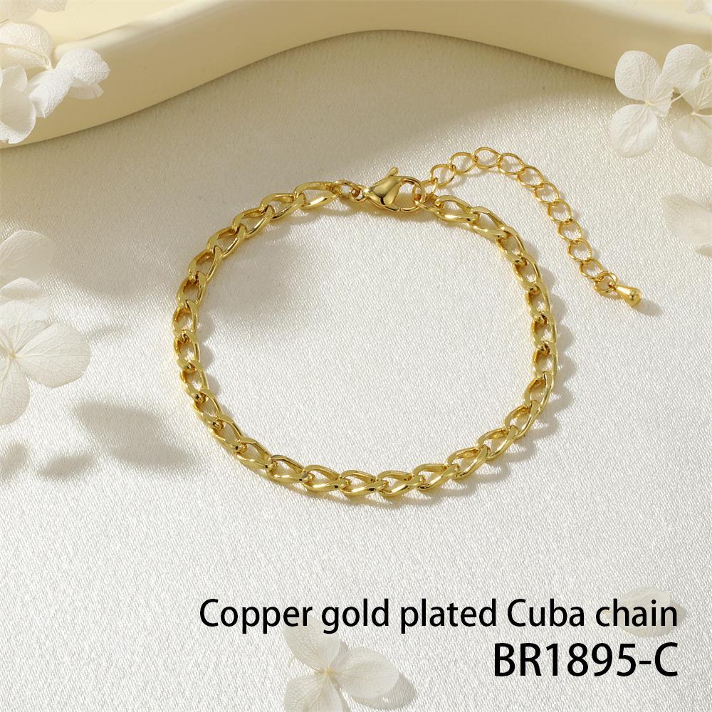 18K Gold-Plated Copper Modern Figaro Cuban Chain Hip Hop Bracelet - Versatile Daily Fashion