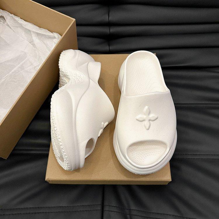 

Small platform slippers women wear fashion 2025 summer new Internet celebrity muffin heightening word sandals black 35