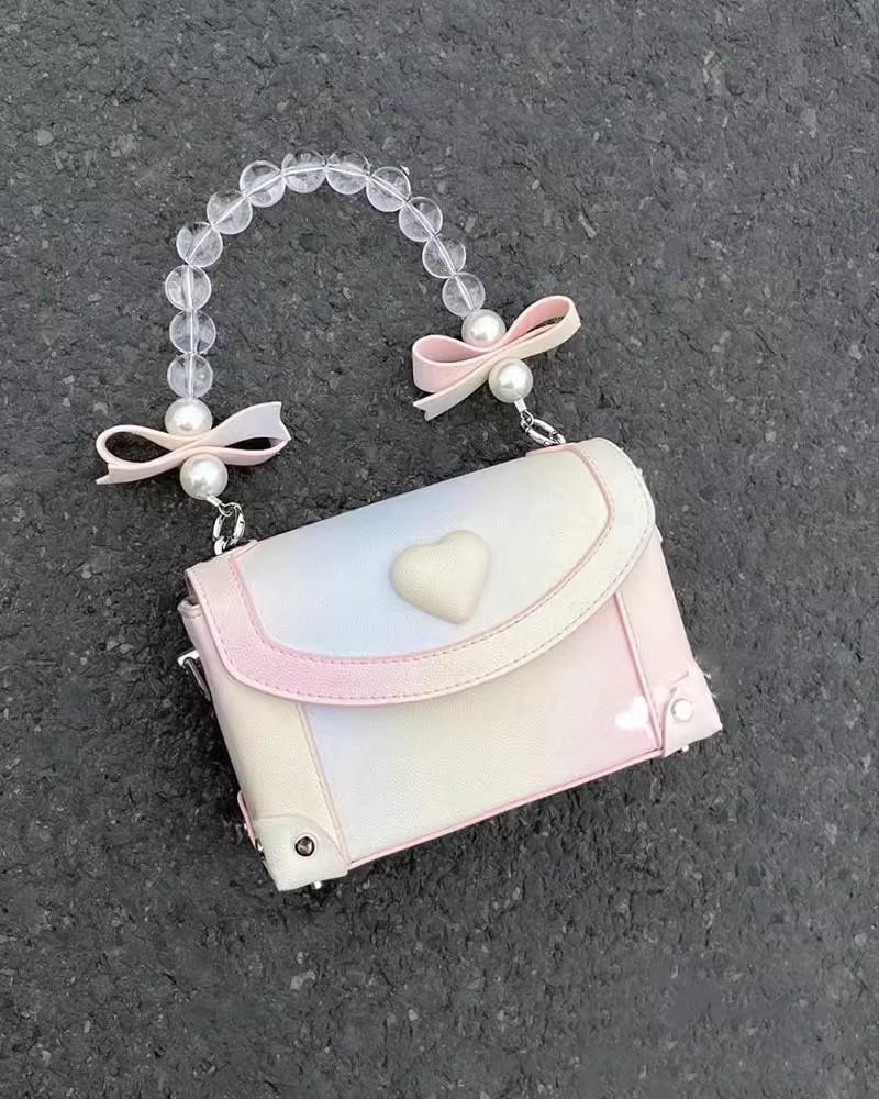 

JIAERDI Sweet Pink Messenger Bag Women Fairycore Aesthetic Handle Pearl Chain Crossbody Bags Ladies Harajuku Heart Y2k Hand Bag бежевый